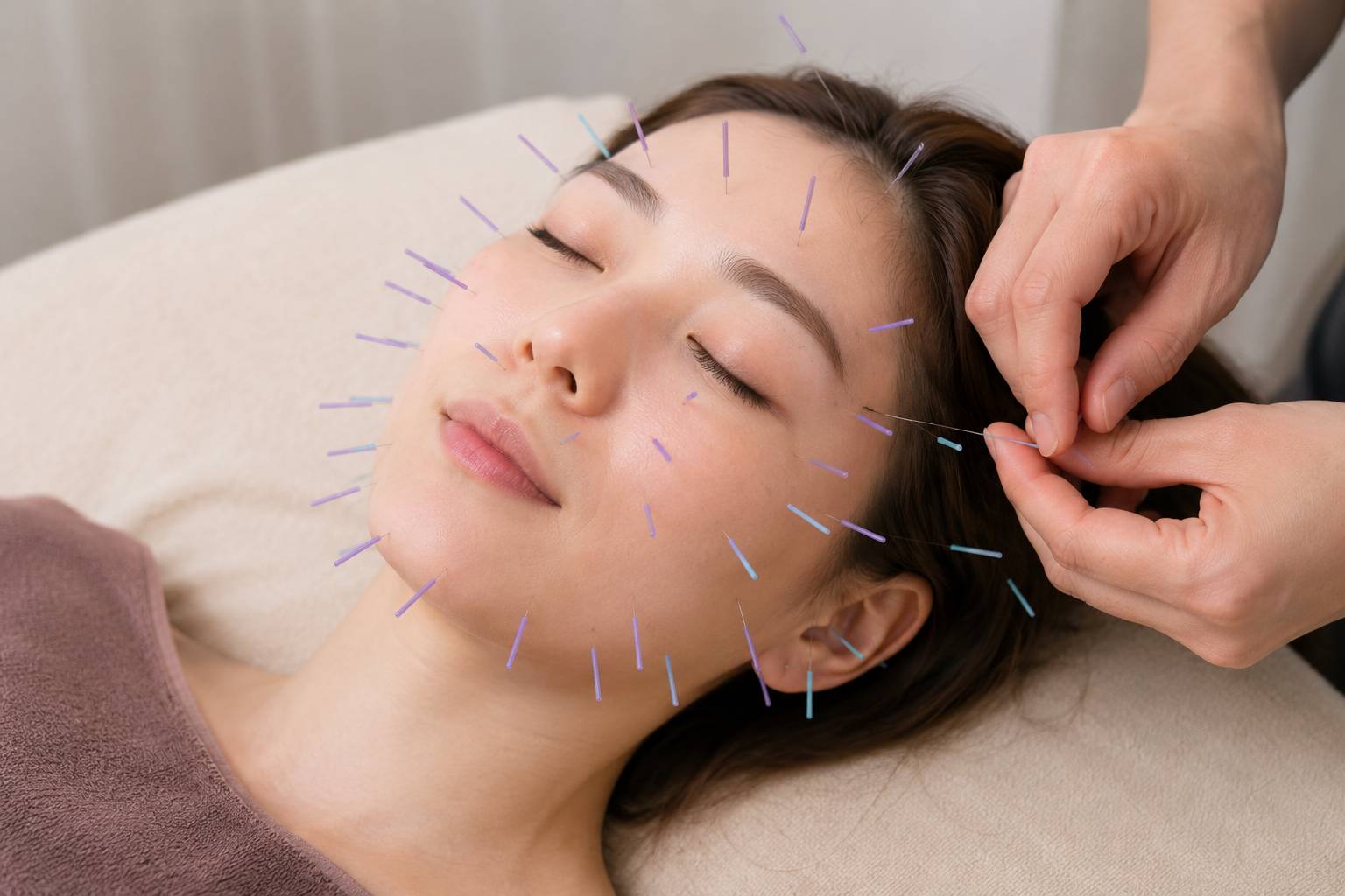 鍼を受けている様子